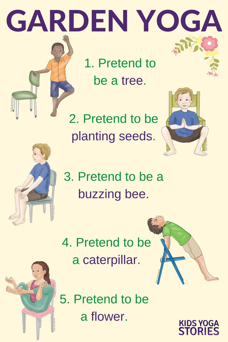 Practice these five garden yoga poses for kids using a chair in your classroom o...