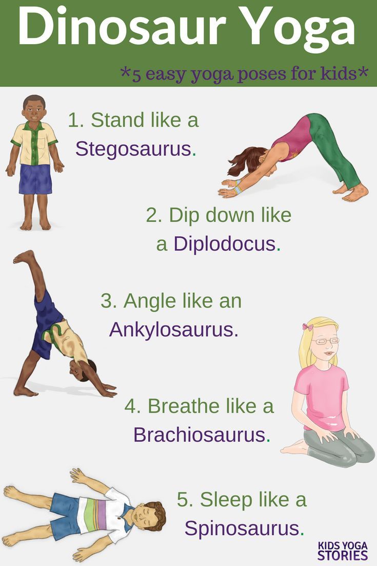 Pretend to be a dinosaur through prehistoric dinosaur yoga poses. Stand tall lik...