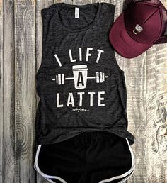 I Lift A Latte in Charcoal/white Grey Workout Top, Muscle Tank, Coffee, Weight...