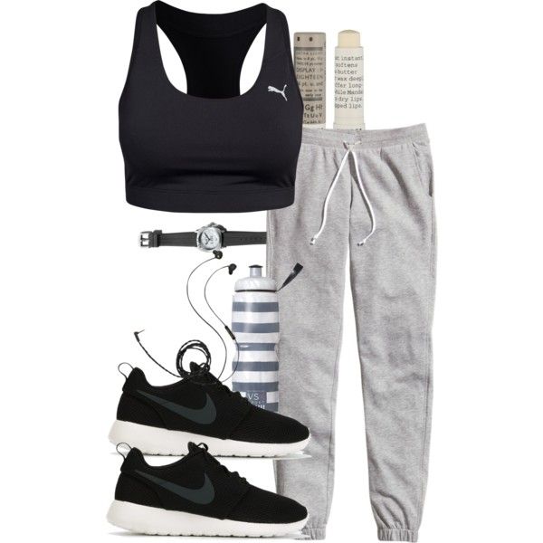 A fashion look from January 2016 featuring H&M activewear pants, Puma sports bra...