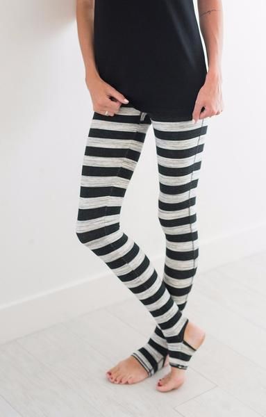 Striped heavy-knit activewear legging with Picot Performance open heels and roll...