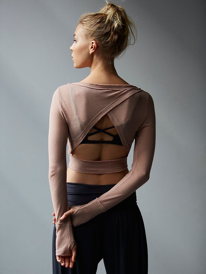 Battu Cover Up | Sheer cropped long sleeve studio top. Move freely with Picot Pe...