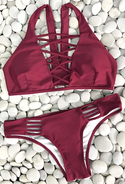 Lace up bikini set,$26.99! Free Shipping! Its the perfect go to bathing suit for...