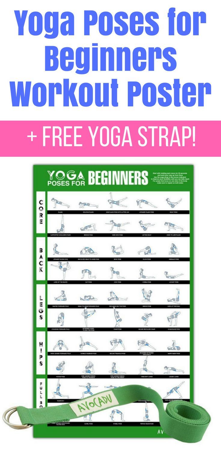 Yoga poses for beginners workout poster with free yoga strap for at-home workout...