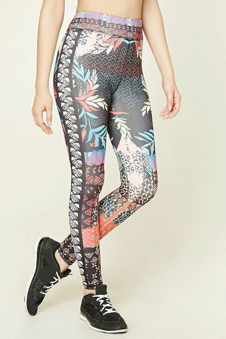 A pair of stretch-knit leggings featuring an allover contrast botanical and abst...