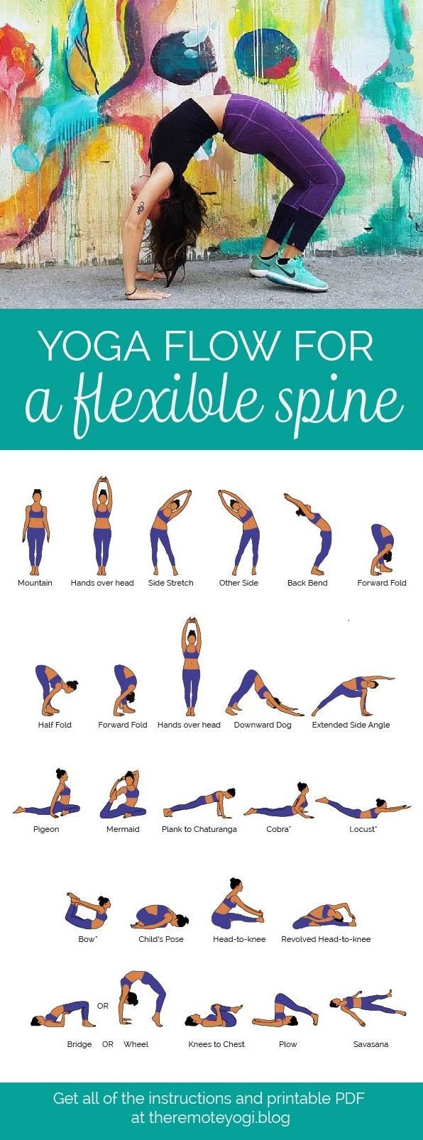 Yoga Flow for a Flexible, Bendy Spine - FREE PDF Print out this yoga flow and do...