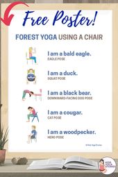 5 Woodland Forest Animals Yoga Poses Using a Chair (Printable Poster) - Kids Yoga Stories | Yoga sto