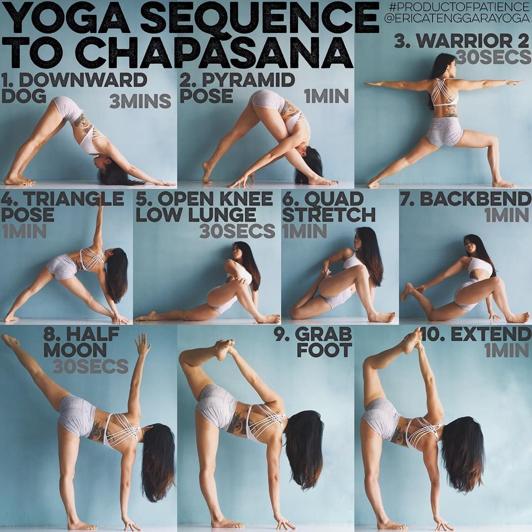 Erica Tenggara on Instagram: “YOGA SEQUENCE TO CHAPASANA: Warm up: Sun Salutation A & B 5x each, Google if unsure 1. DOWNWARD DOG I start most of my sequences with it…”