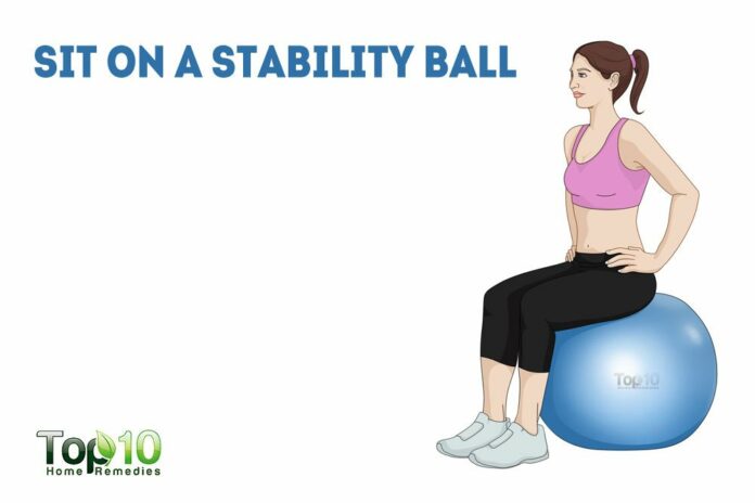 What are the benefits of sitting on an exercise ball at work?